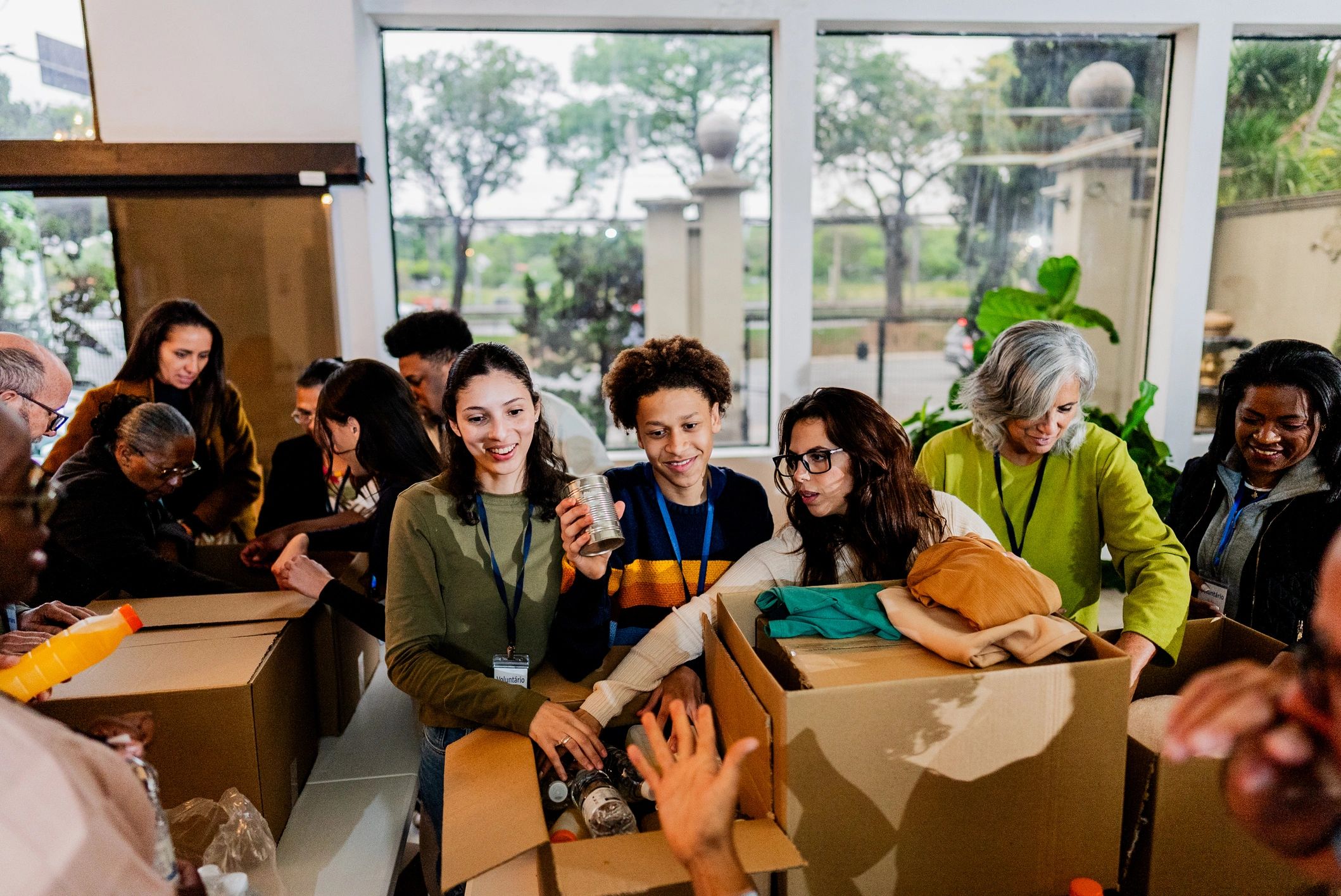 Volunteers working together on a community project